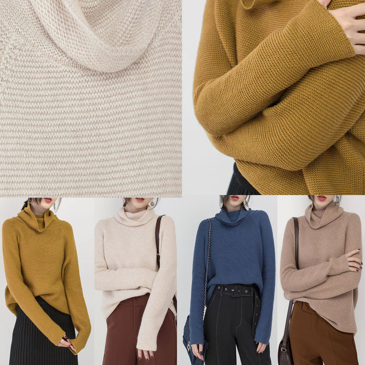 Feiner beige Pullover plus Größenkleidung hochgeschlossene Strickblusen 2018 Baggy Winterhemd