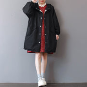 Fine black Winter coat Loose fitting hooded coat boutique big pockets long jackets