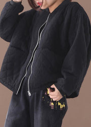 Fine black coat plus size clothing stand collar winter outwear - SooLinen