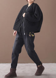 Fine black coat plus size clothing stand collar winter outwear - SooLinen