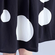 Fine black dotted pure cotton dress oversized cotton maxi dress casual o neck high waist knee dresses