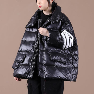 Fine black duck down coat womens parka stand collar zippered New winter outwear - SooLinen