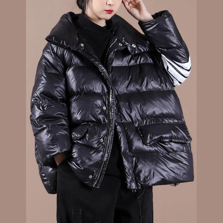Fine black duck down coat womens parka stand collar zippered New winter outwear - SooLinen