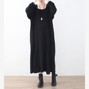 Feines schwarzes Leinenkleid Plussize V-Ausschnitt Leinenkleid Vintage Kaftane mit Kapuze