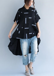 Feine schwarze Bluse aus reiner Baumwolle Oversize-Reisebluse Feine Kurzarm-Baumwollblusen mit niedrigem, hohem Design