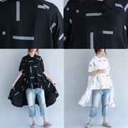 Fine black pure cotton blouse oversize traveling blouse fine low high design short sleeve cotton blouses