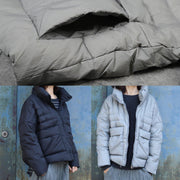 Fine black short outwear plus size clothing down jacket stand collar winter outwear - SooLinen