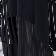 Fine black striped blouse oversized O neck casual asymmetrical design tops