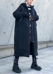 Fine black winter parkas oversize hooded zippered winter coats - SooLinen