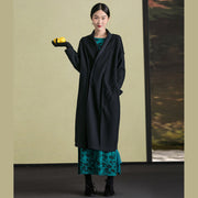 Fine black wool coat for woman plus size clothing embroidery Winter coat long sleeve woolen outwear