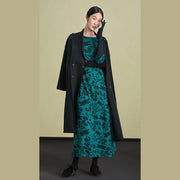 Feiner schwarzer Wollmantel für Damen in Übergröße mit Stickerei Wintermantel mit langen Ärmeln aus Wolle