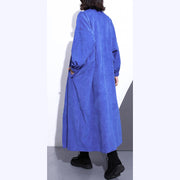 Feiner blauer langer Mantel plus Größe Stand Trenchcoat mit Reißverschluss Boutique Langarmtaschen Baggy Long Coats