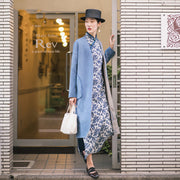 Feiner blauer Wollmantel für Damen in Übergröße, zwei Möglichkeiten, Winterjacken und Stickereimäntel zu tragen