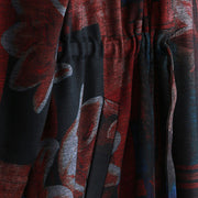 Mäntel mit feinem Burgunder-Print, übergroße Oberbekleidung mit O-Ausschnitt, Taillenbund, elegante Langarm-Taschen, Mäntel, Kleider