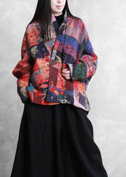 Fine casual down jacket winter outwear print v neck pockets outwear - SooLinen