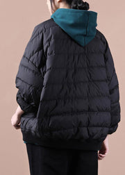 Fine casual womens parka coats black Large pockets down coat winter - SooLinen