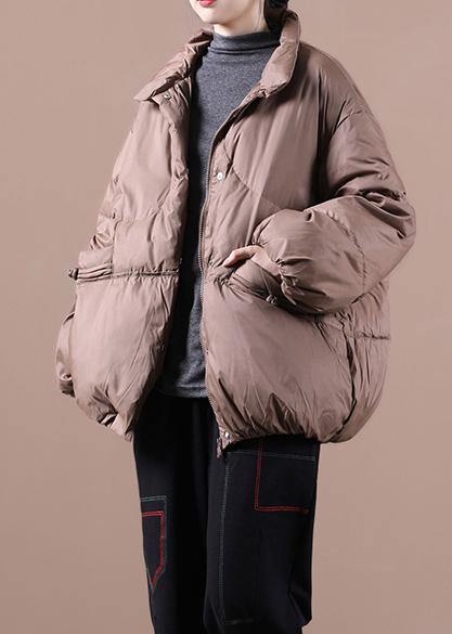 Fine chocolate goose Down coat plus size down jacket stand collar Chinese Button women overcoat - SooLinen