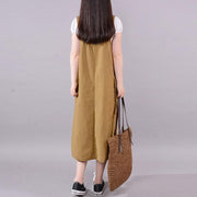 Sommerkleid aus feinem Baumwollgemisch in Übergröße Lässiges Streifenkleid mit großen Taschen und losen Hosenträgern
