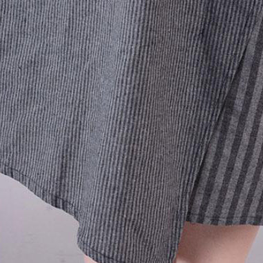 Fine cotton blended summer dress plus size Casual Stripe Big Pocket Loose Suspender Dress