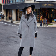 Fine gray Wool Coat plus size Notched outwear boutique double breasted pockets long coats