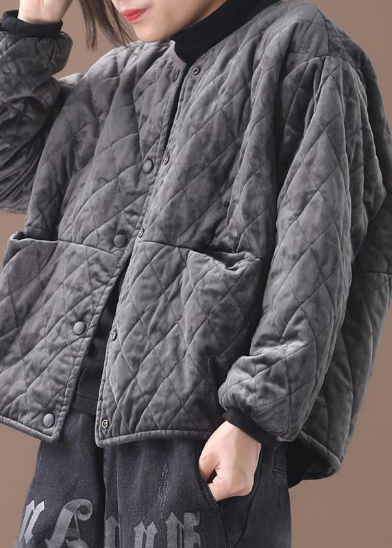 Fine gray winter outwear plus size clothing Jackets & Coats o neck thick outwear - SooLinen