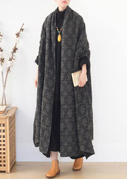 Fine gray wool overcoat Loose fitting medium length Batwing Sleeve v neck women coats - SooLinen