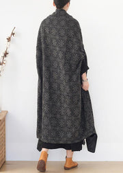 Fine gray wool overcoat Loose fitting medium length Batwing Sleeve v neck women coats - SooLinen
