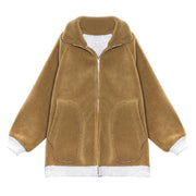 Fine khaki Wool winter jackets lapel zippered women coats - SooLinen