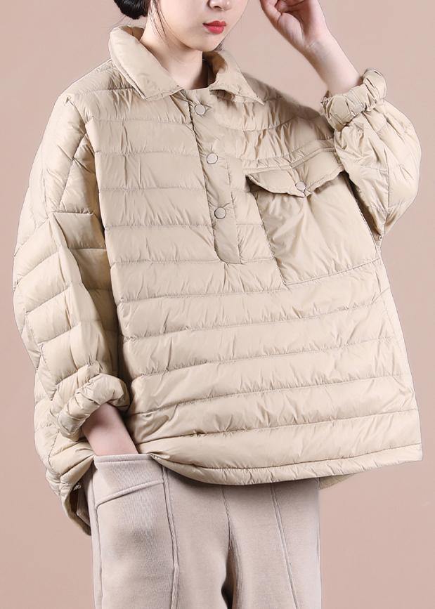 Fine khaki down coat trendy plus size snow jackets lapel pockets women winter outwear - SooLinen