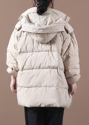 Fine khaki plus size clothing parka hooded zippered Elegant winter outwear - SooLinen