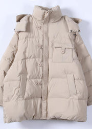Fine khaki plus size clothing parka hooded zippered Elegant winter outwear - SooLinen