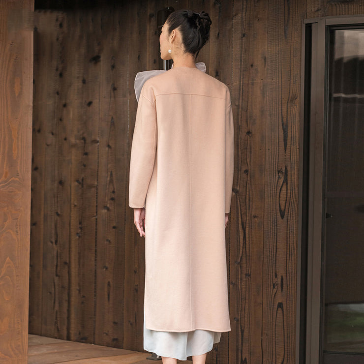 Fine nude pink Woolen Coats Women oversized long sleeve medium length jackets embroidery coats