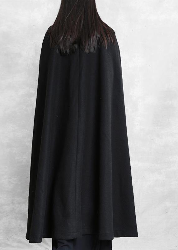 Fine oversize long coat black pockets exra large hem woolen outwear - SooLinen