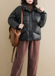 Fine oversize winter outwear black patchwork stand collar warm coat - SooLinen