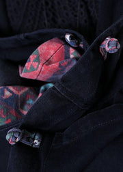 Fine oversized maxi coat fall black patchwork hooded coats - SooLinen