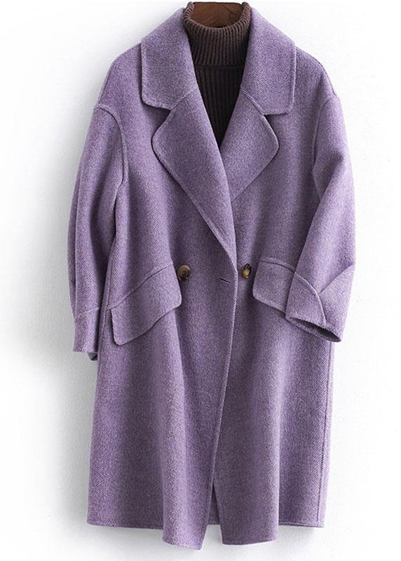 Fine pink Woolen Notched Coat Women oversize mid-length pockets coats - SooLinen