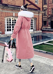Fine pink warm winter coat plus size parka hooded flare sleeve women overcoat - SooLinen