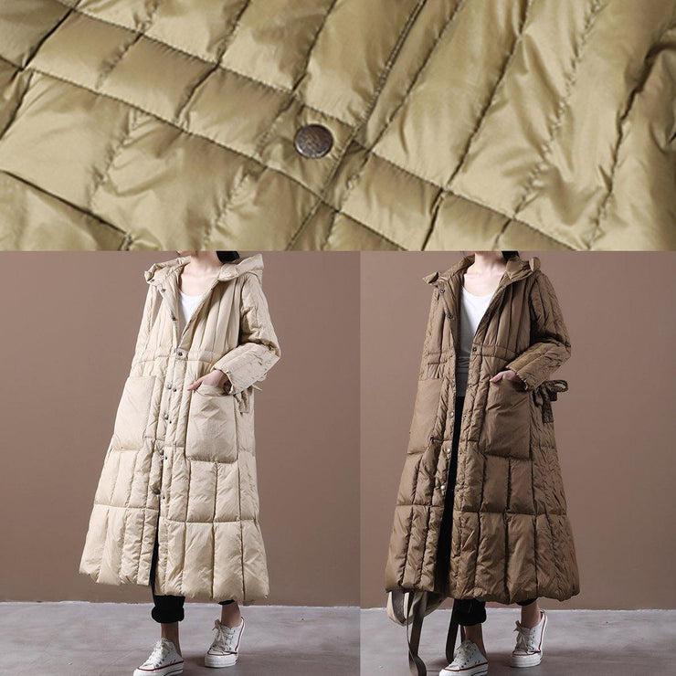 Fine plus size Winter Winter overcoat chocolate hooded pockets goose Down coat - SooLinen