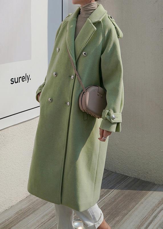 Fine plus size Winter coat back open coats green double breast wool coat for woman - SooLinen