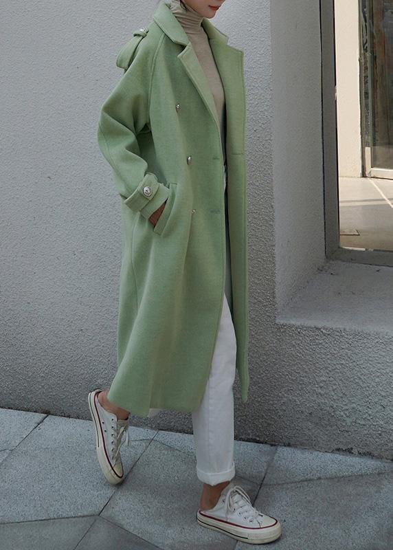 Fine plus size Winter coat back open coats green double breast wool coat for woman - SooLinen