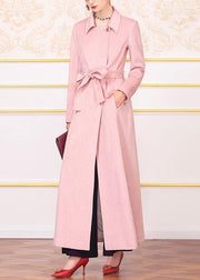 Fine plus size clothing Jackets & Coats tie waist coats pink wild woolen coats - SooLinen