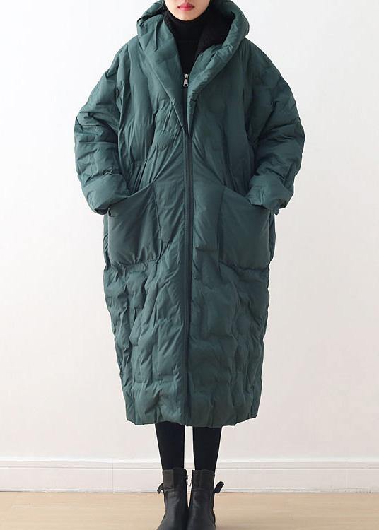 Fine plus size clothing winter jacket hooded coats green zippered down jacket woman - SooLinen