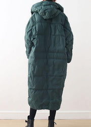 Fine plus size clothing winter jacket hooded coats green zippered down jacket woman - SooLinen