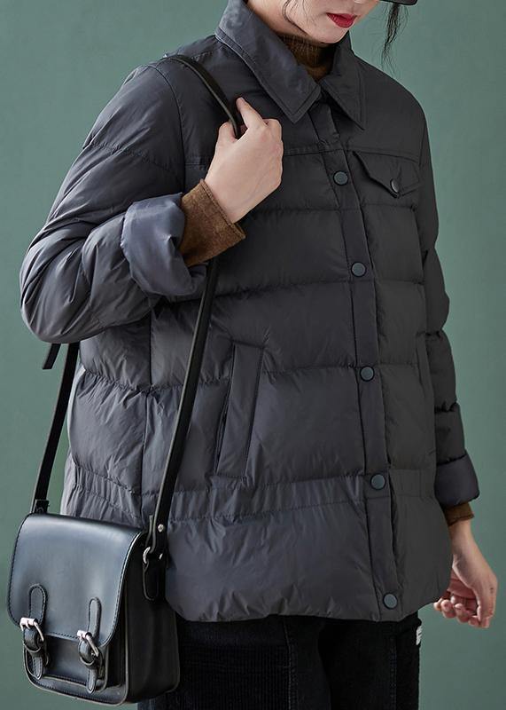 Fine plus size down jacket coats black lapel pockets casual outfit - SooLinen