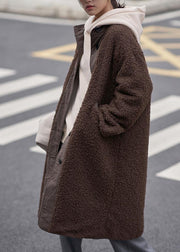 Fine plus size mid-length coats woolen outwear chocolate o neck two ways to wear coats - SooLinen