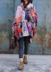 Fine plus size snow jackets prints overcoat patchwork color v neck womens coats - SooLinen