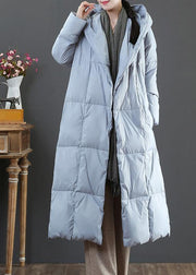 Fine plus size winter jacket coats blue hooded pockets warm coat - SooLinen