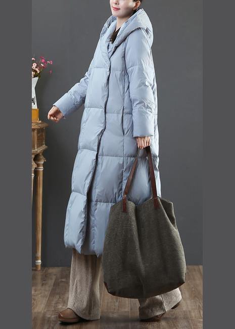 Fine plus size winter jacket coats blue hooded pockets warm coat - SooLinen