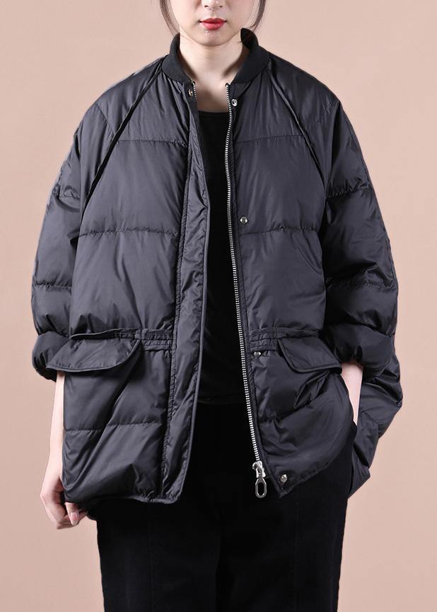 Fine plus size winter jacket winter outwear black pockets zippered warm winter coat - SooLinen
