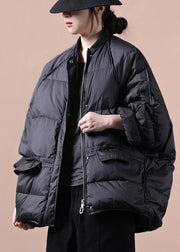 Fine plus size winter jacket winter outwear black pockets zippered warm winter coat - SooLinen